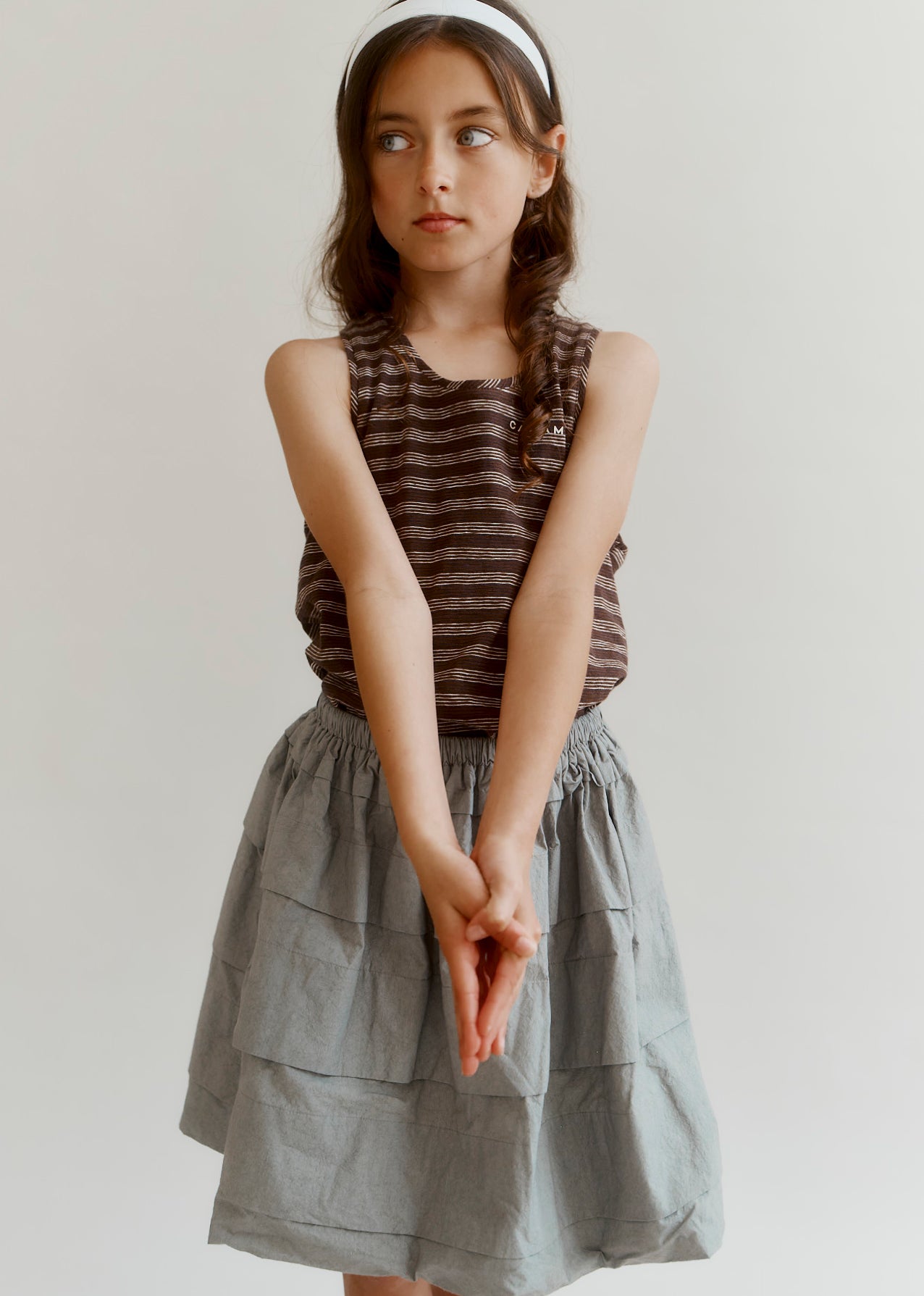 CASSIA CHILDREN'S TOP - BROWN / NAVY / ECRU STRIPE