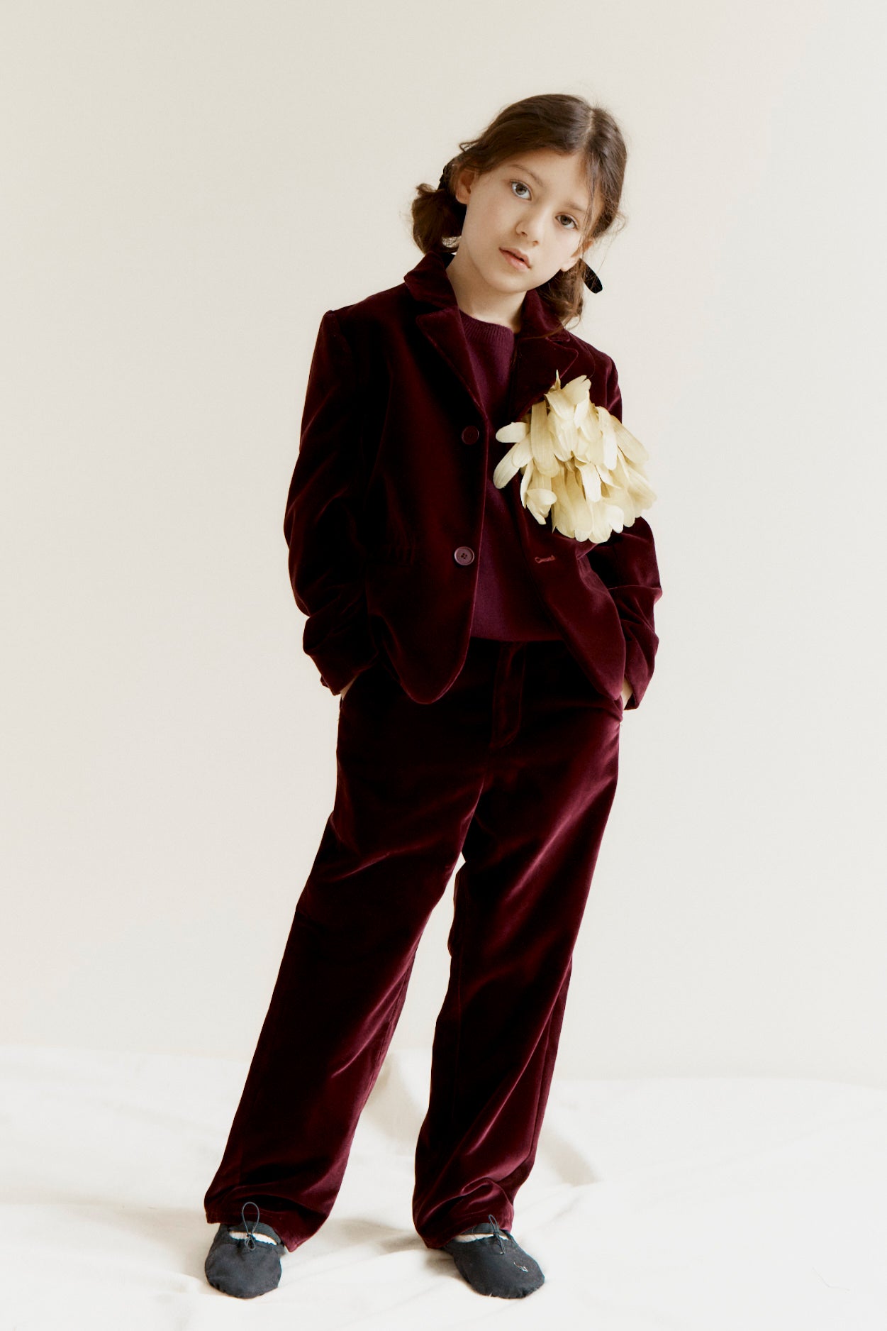 MAGPIE CHILDREN'S COTTON VELVET BLAZER - BURGUNDY