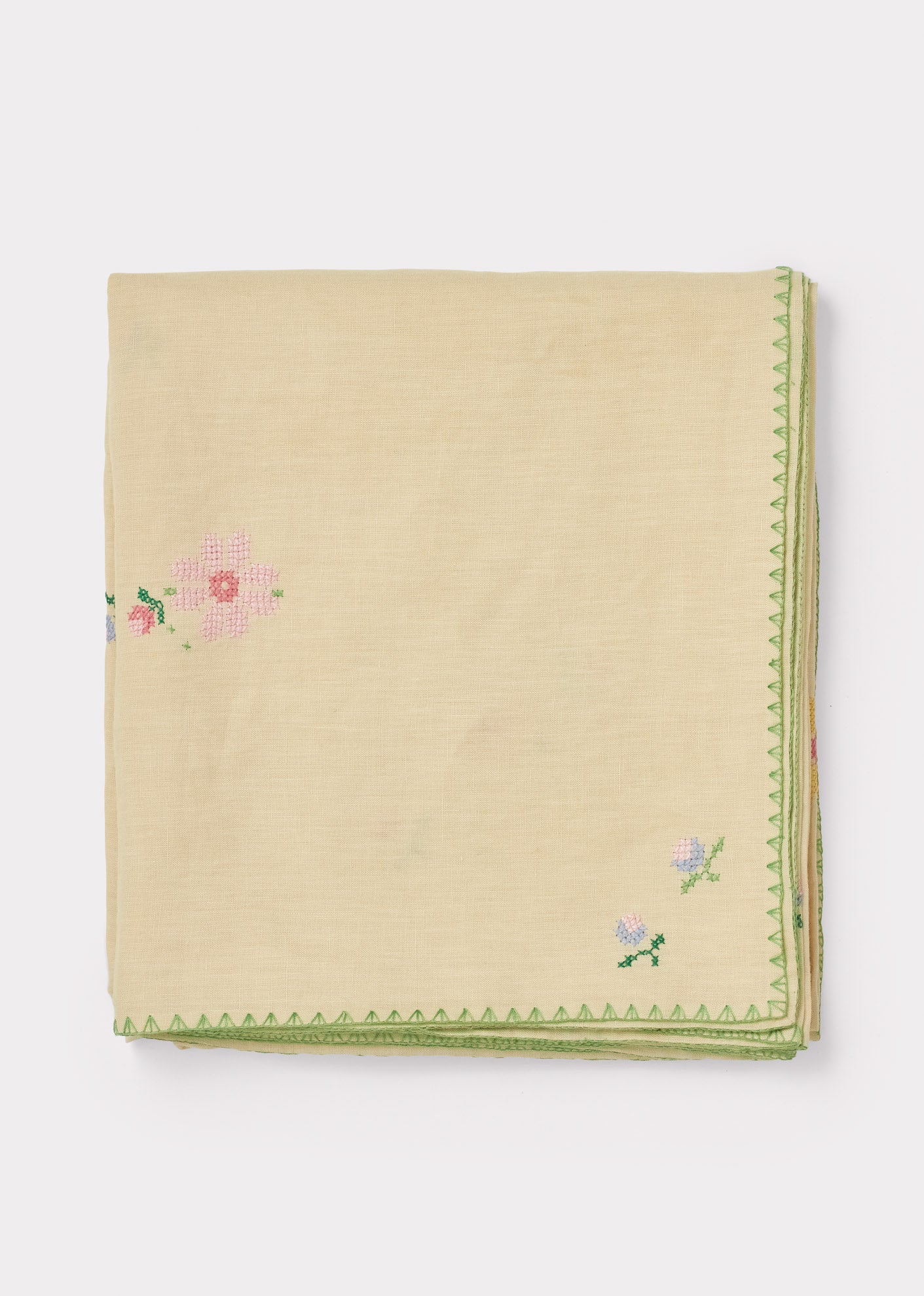 LINEN EMBROIDERED TABLE CLOTH - FLORAL