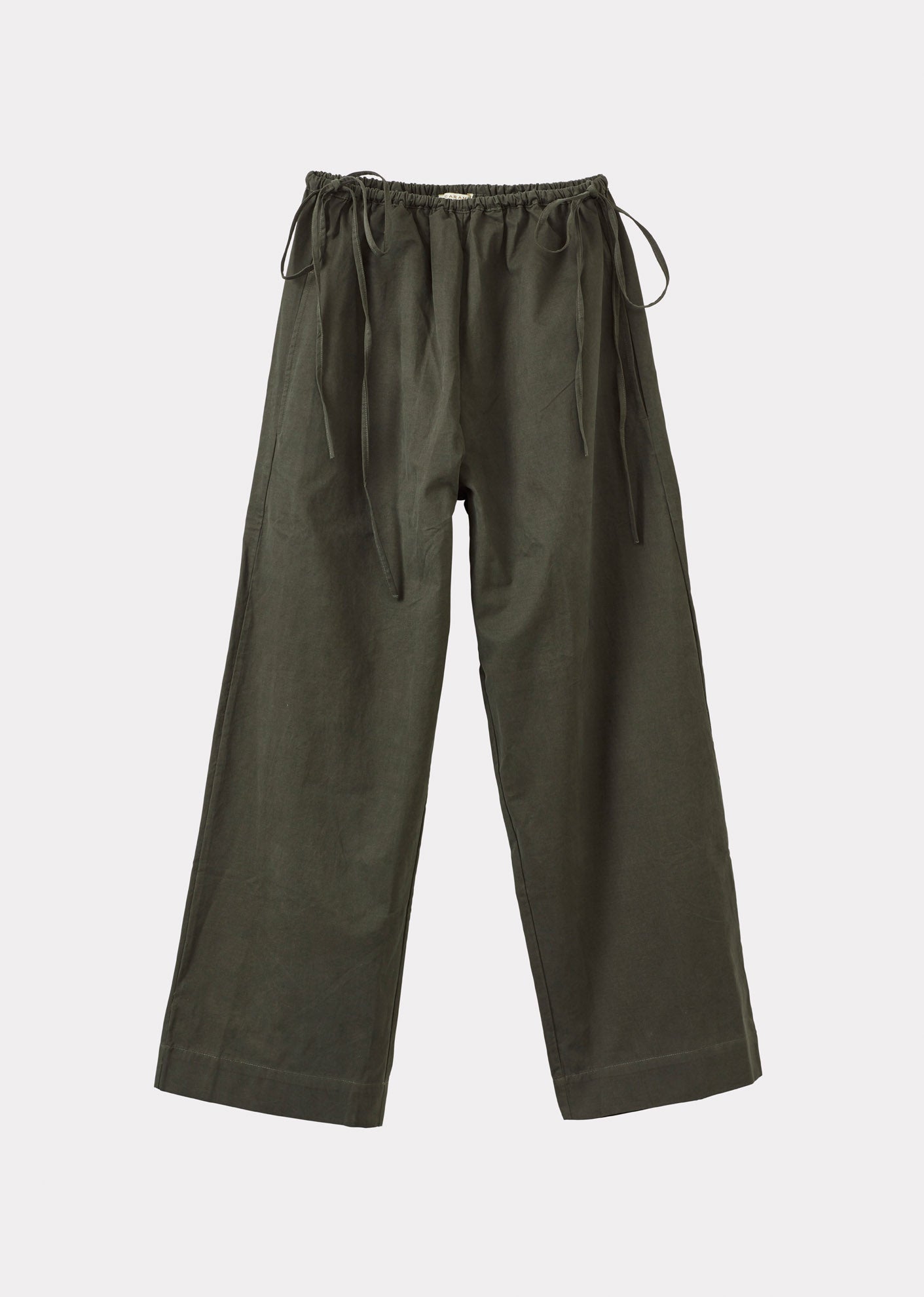 WOMEN'S COTTON TIE-DETAIL TROUSERS - KHAKI