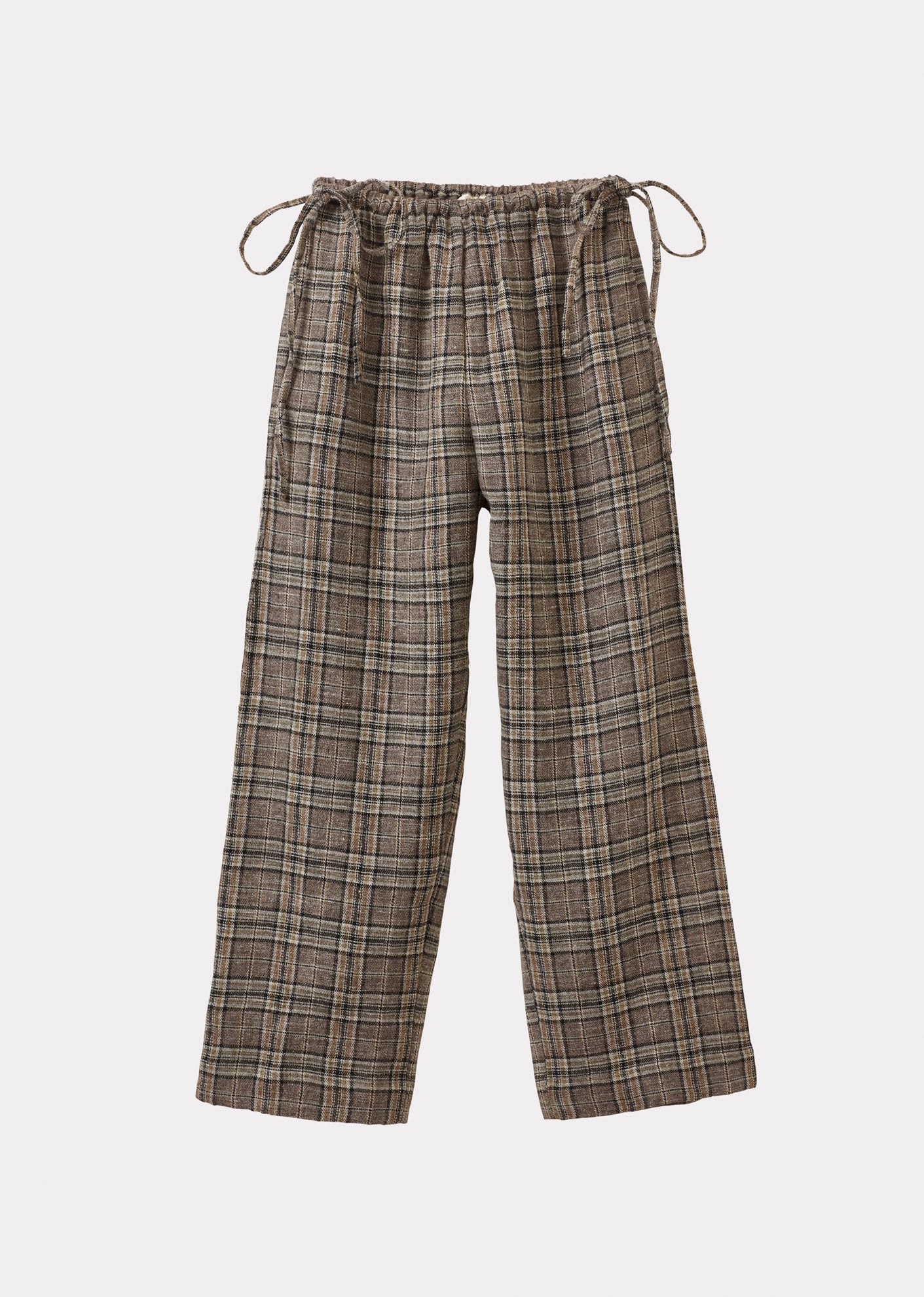 WOMEN'S TIE-DETAIL WOOL & LINEN TROUSERS - BROWN/BLACK