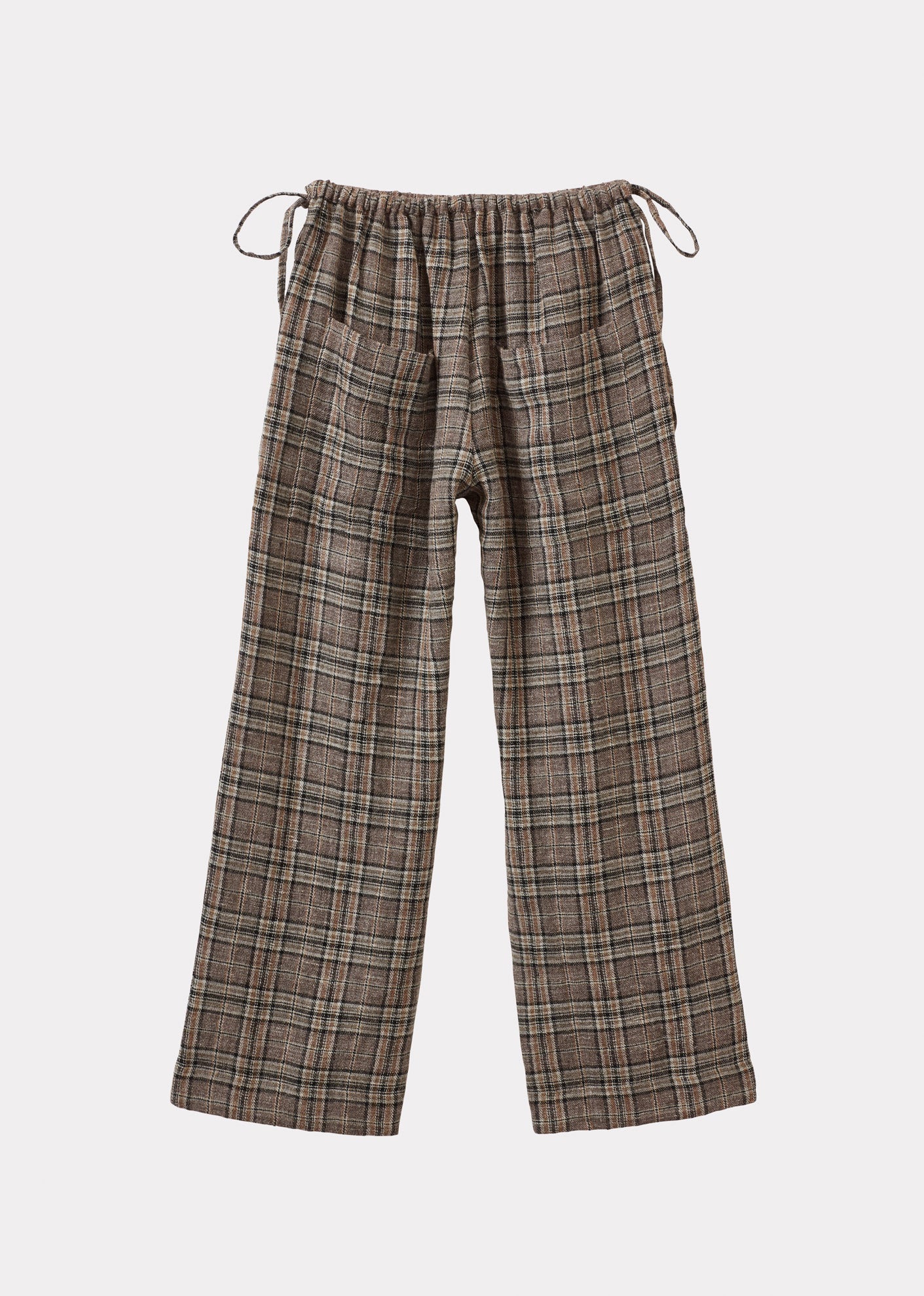 WOMEN'S TIE-DETAIL WOOL & LINEN TROUSERS - BROWN/BLACK