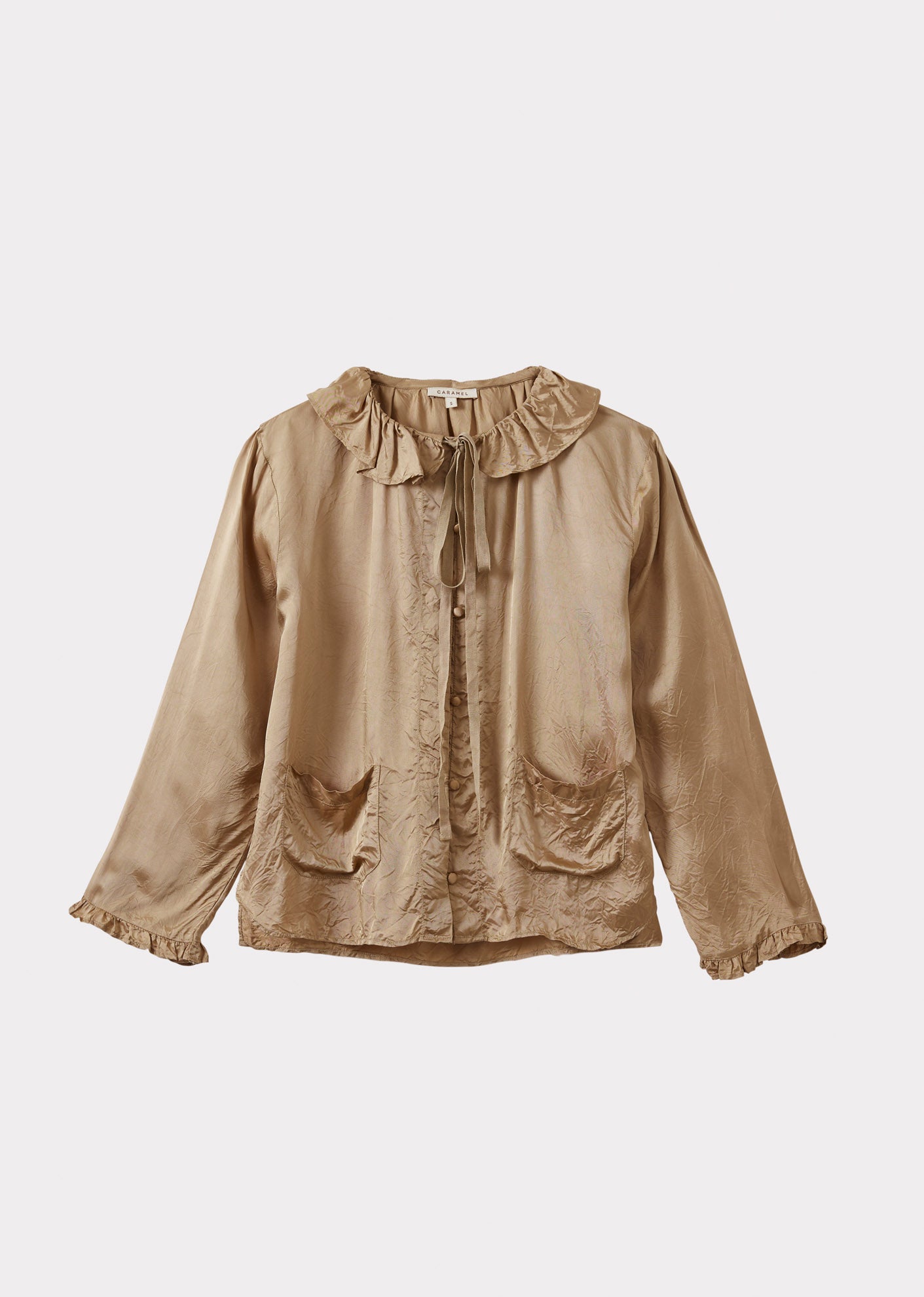 WOMEN'S  FRILL COLLAR SHIRT - BEIGE