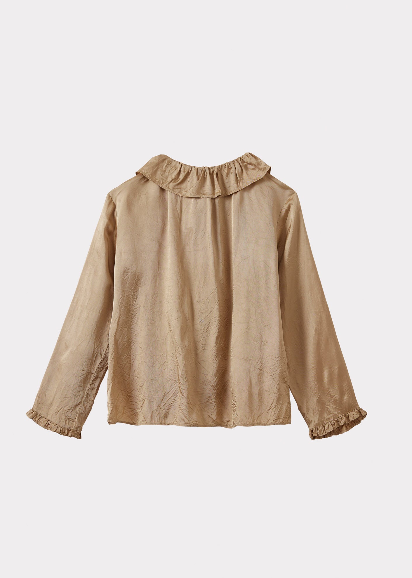 WOMEN'S  FRILL COLLAR SHIRT - BEIGE