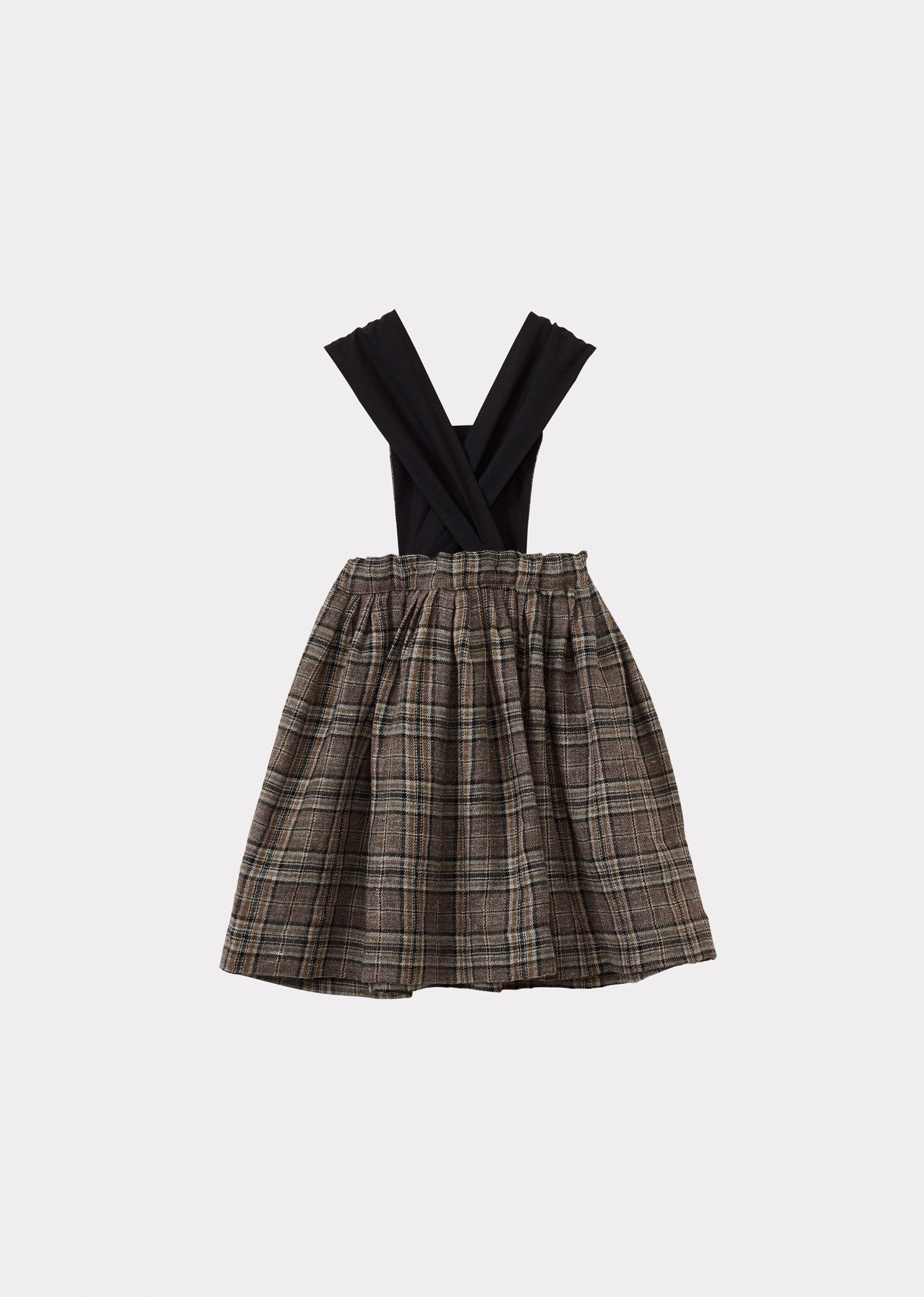 PEPPERMINT CHILDREN'S WOOL & LINEN DRESS - BROWN / BLACK CHECK