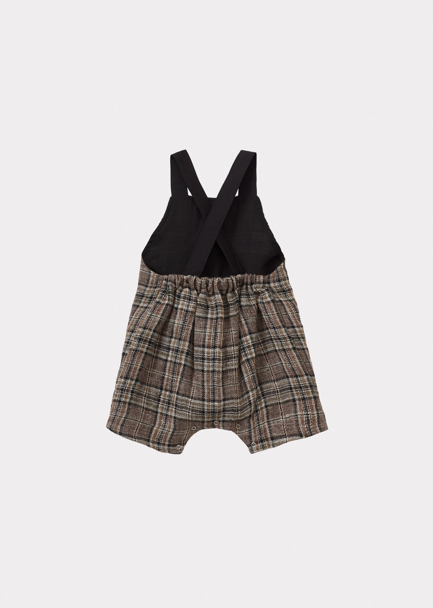 CORREA BABY WOOL & LINEN ROMPER - BROWN / BLACK CHECK