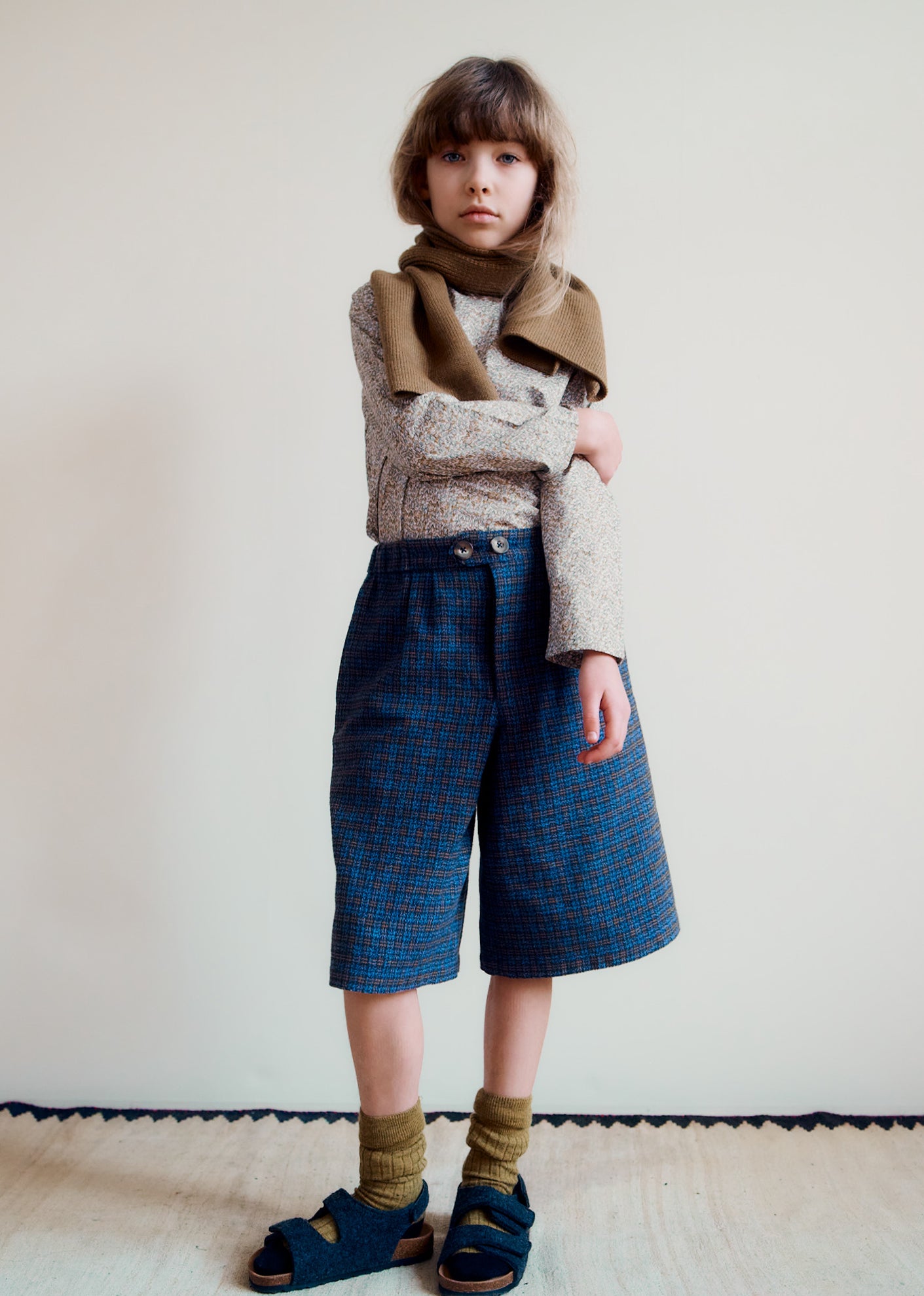 TARRAGON CHILDREN'S COTTON TWEED SHORTS - BLUE CHECK TWEEDY