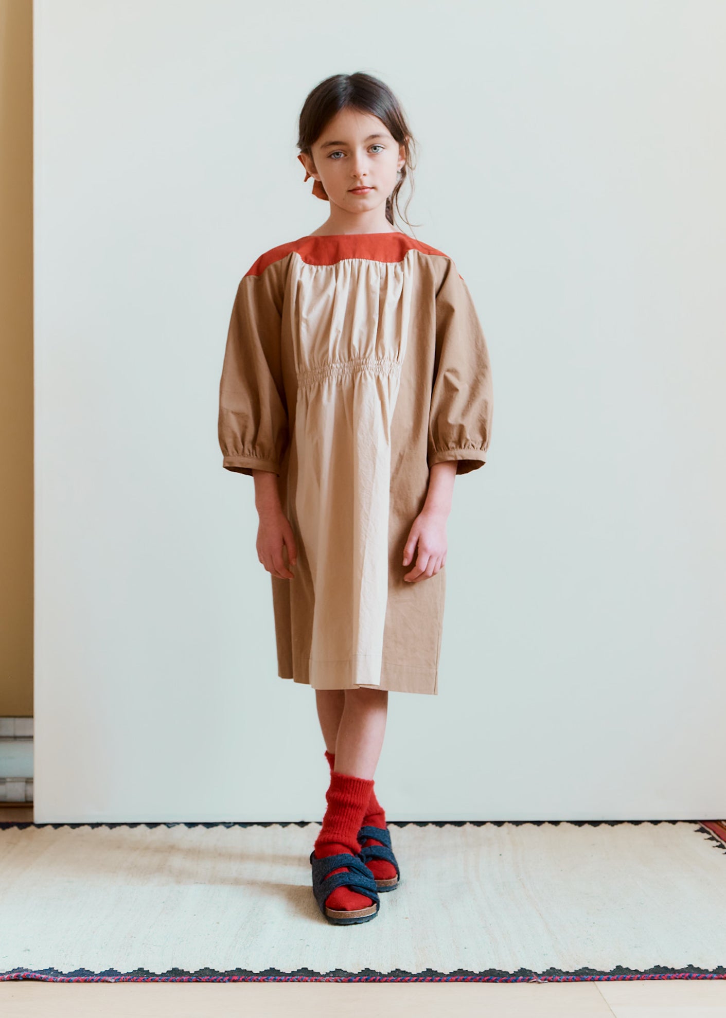 TAYLEN CHILDREN'S COTTON DRESS - CAMEL MULTI