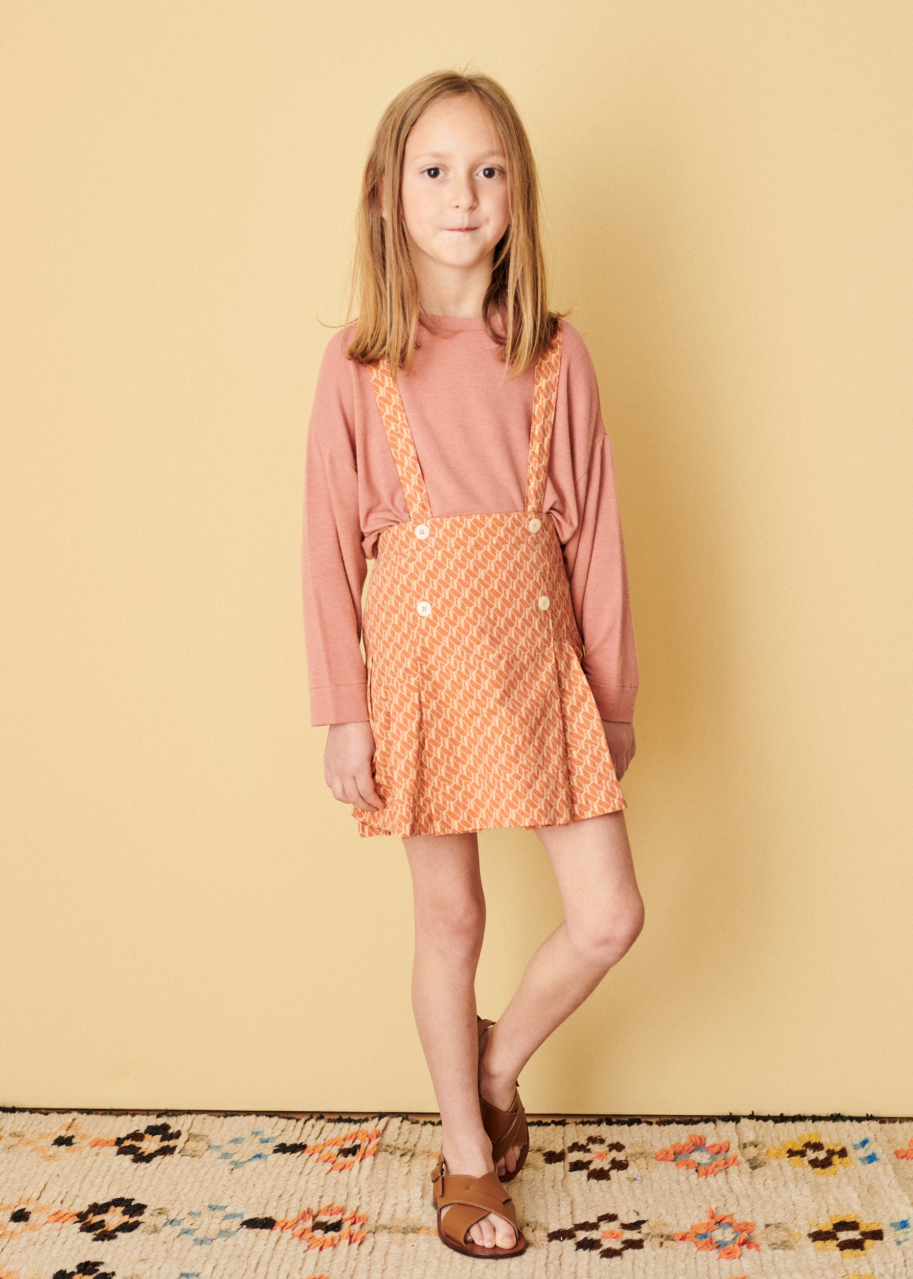 Caramel Luxury Hedera Girl's Cotton Skirt - Orange & Geometric Print