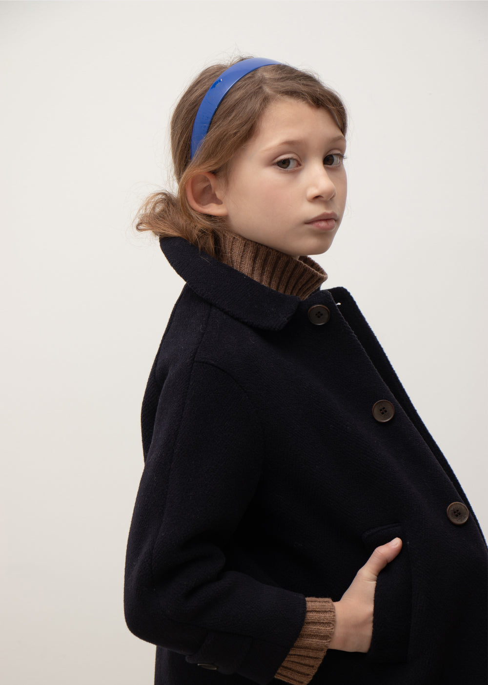 Caramel Luxury Everest Children's Wool Coat - Dark Navy Blue