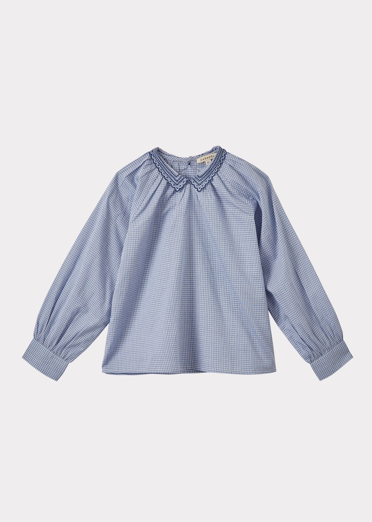 HARPER TEEN COTTON BLOUSE - BLUE MICRO CHECK