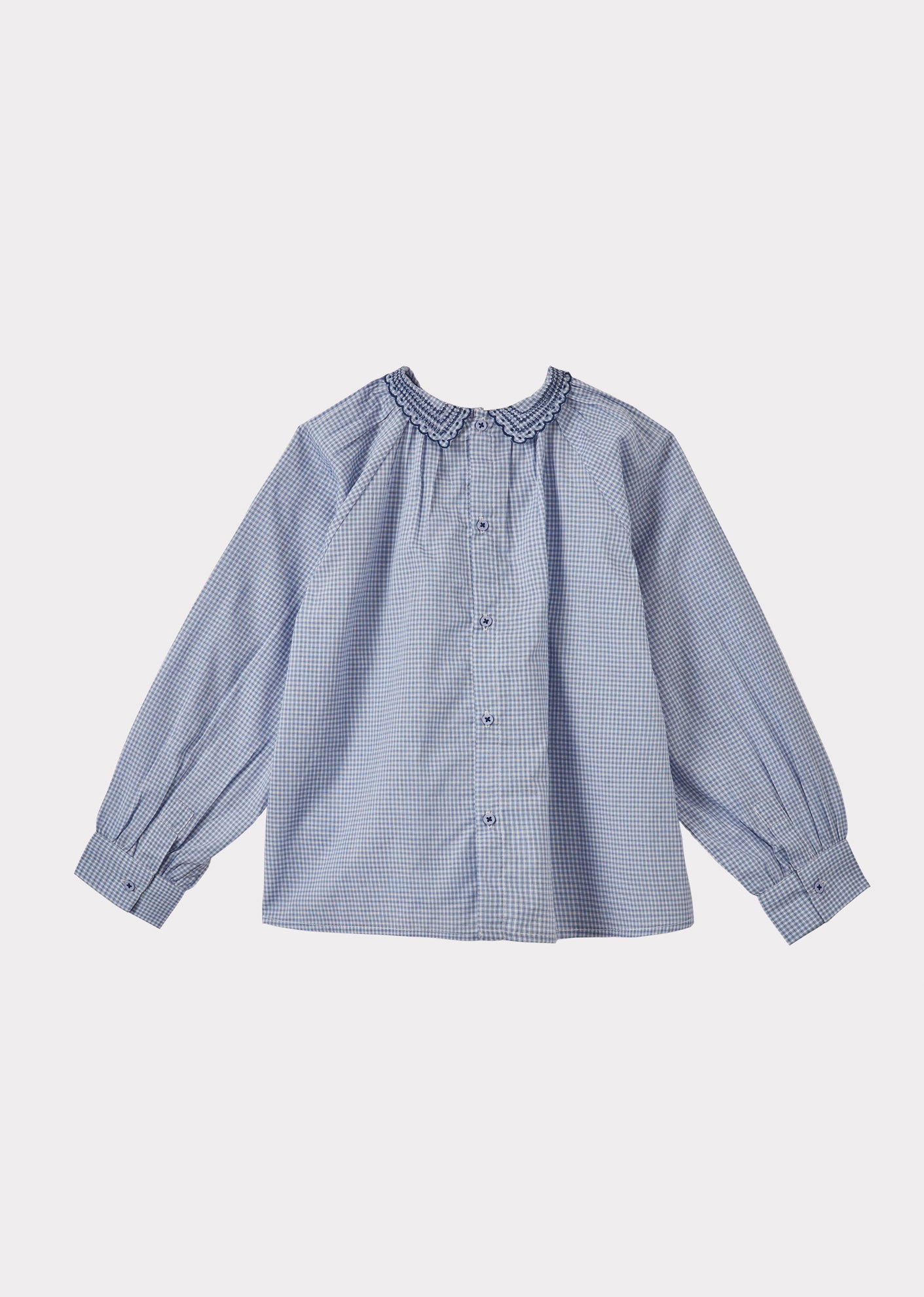 HARPER TEEN COTTON BLOUSE - BLUE MICRO CHECK