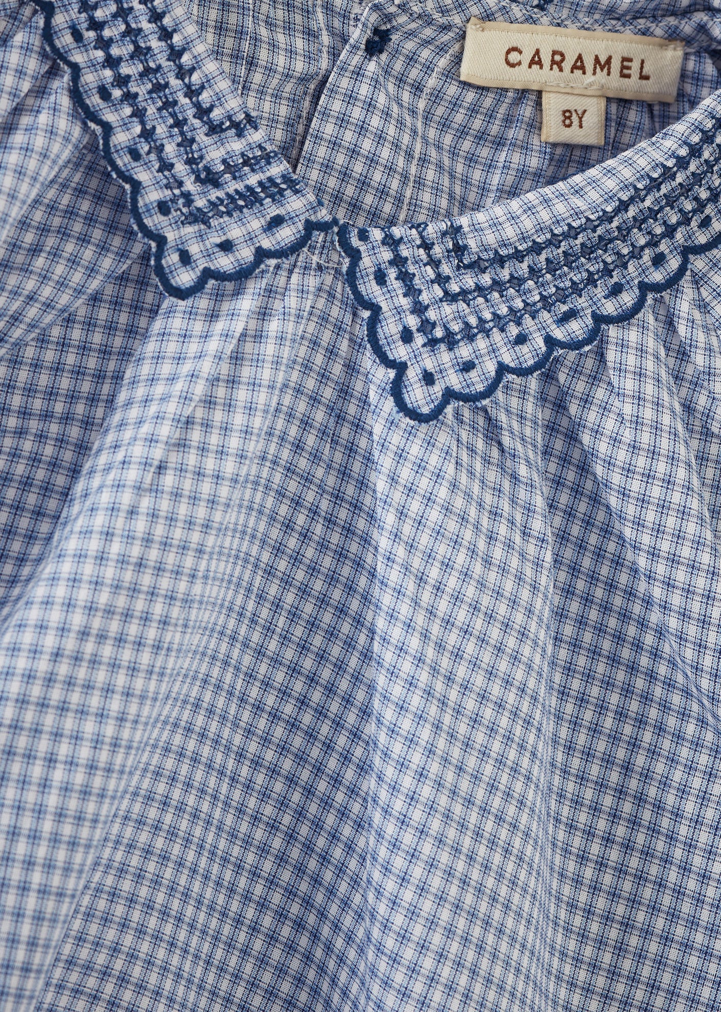 HARPER TEEN COTTON BLOUSE - BLUE MICRO CHECK