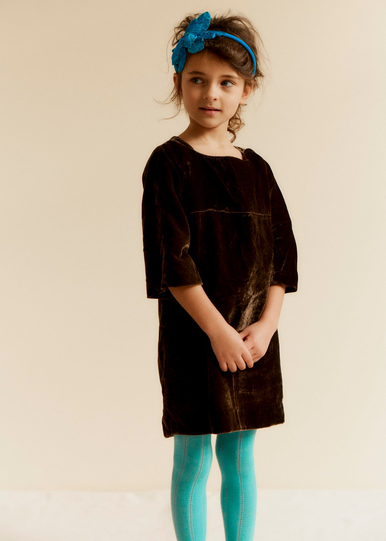 HEBE GIRL'S VELVET DRESS - CHOCOLATE