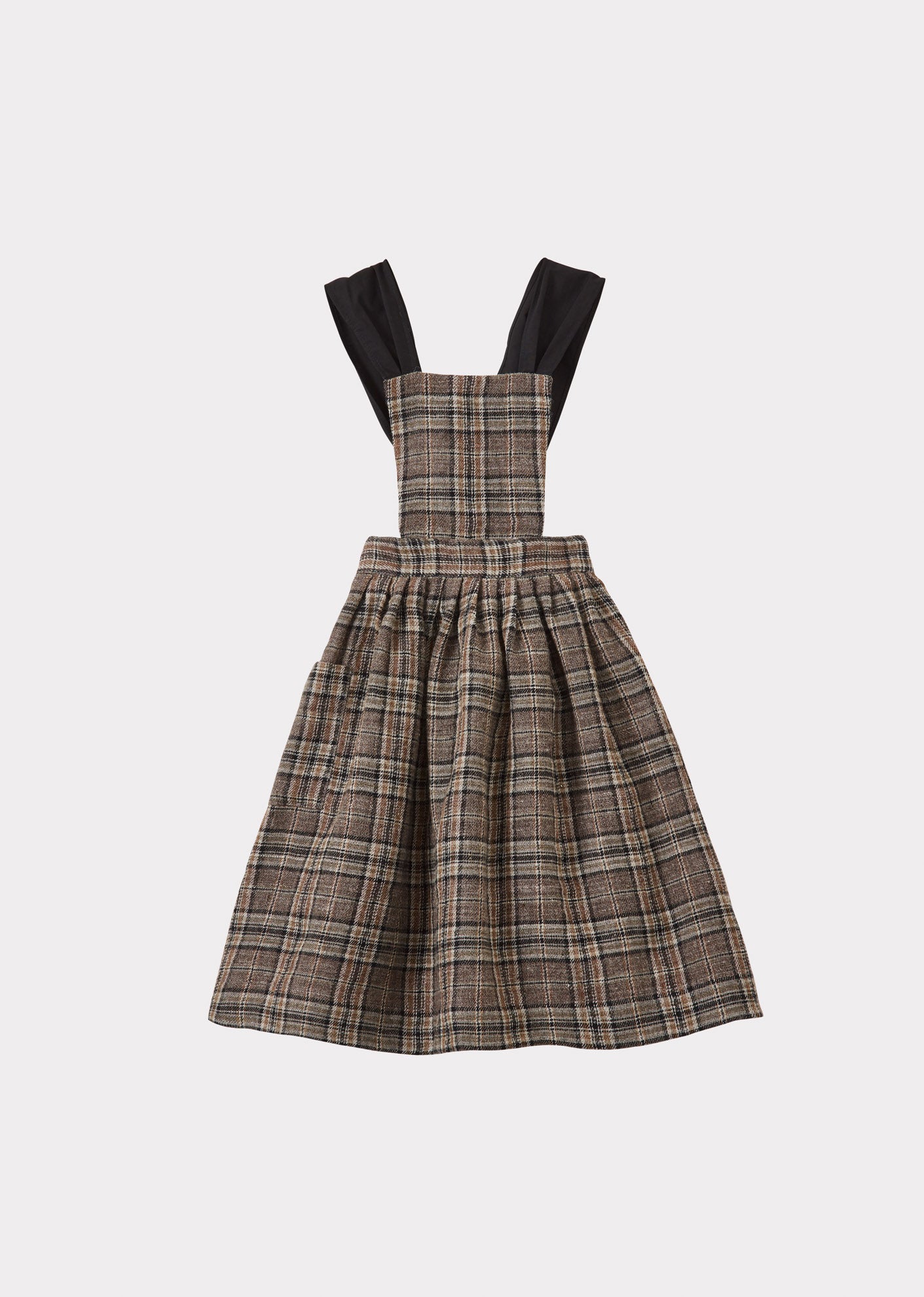 PEPPERMINT CHILDREN'S WOOL & LINEN DRESS - BROWN / BLACK CHECK