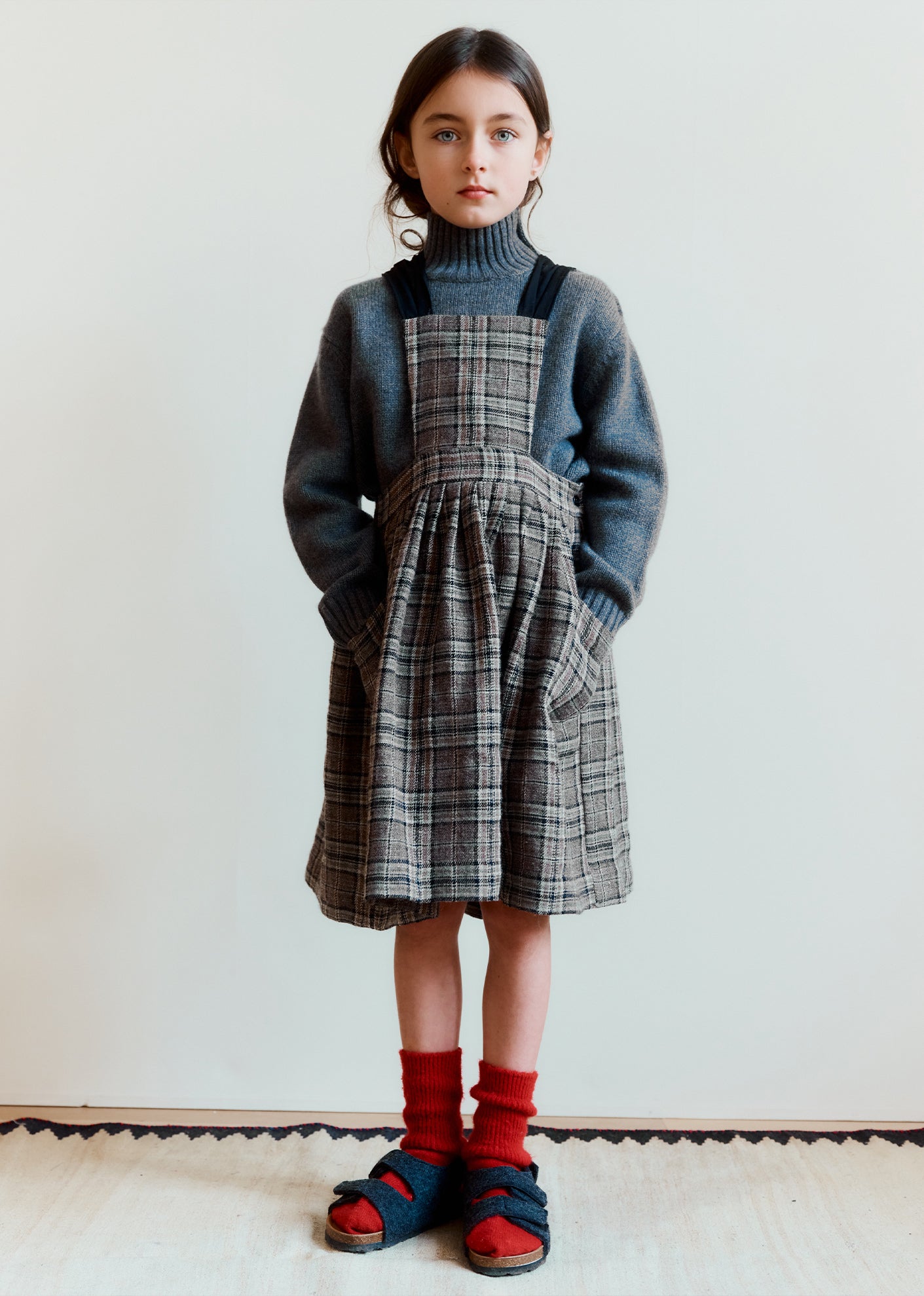 PEPPERMINT CHILDREN'S WOOL & LINEN DRESS - BROWN / BLACK CHECK