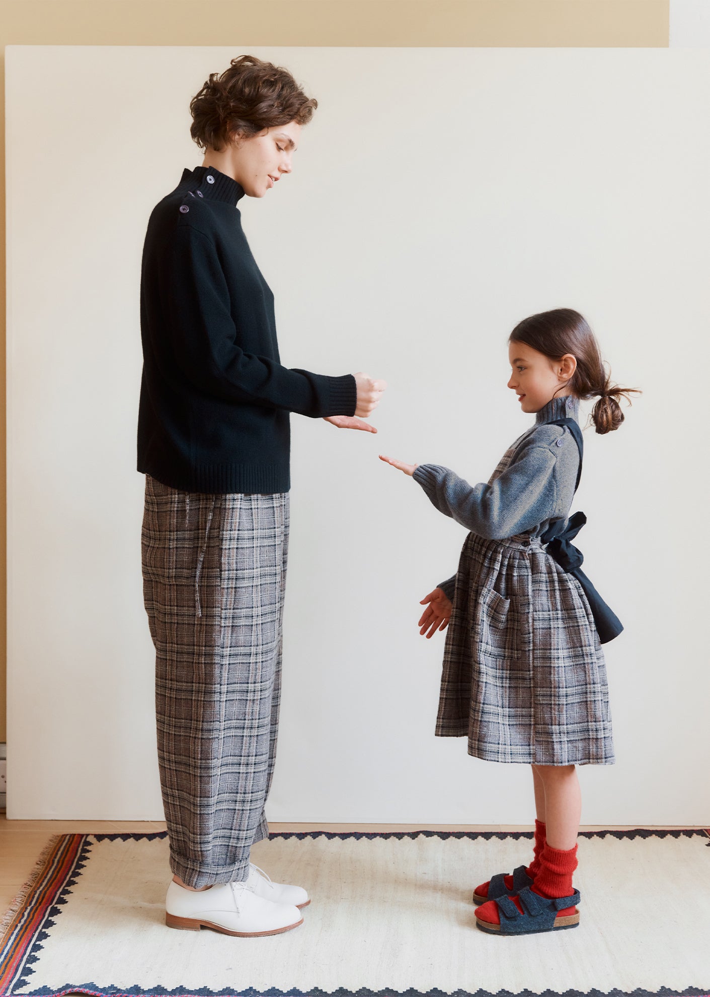 PEPPERMINT CHILDREN'S WOOL & LINEN DRESS - BROWN / BLACK CHECK