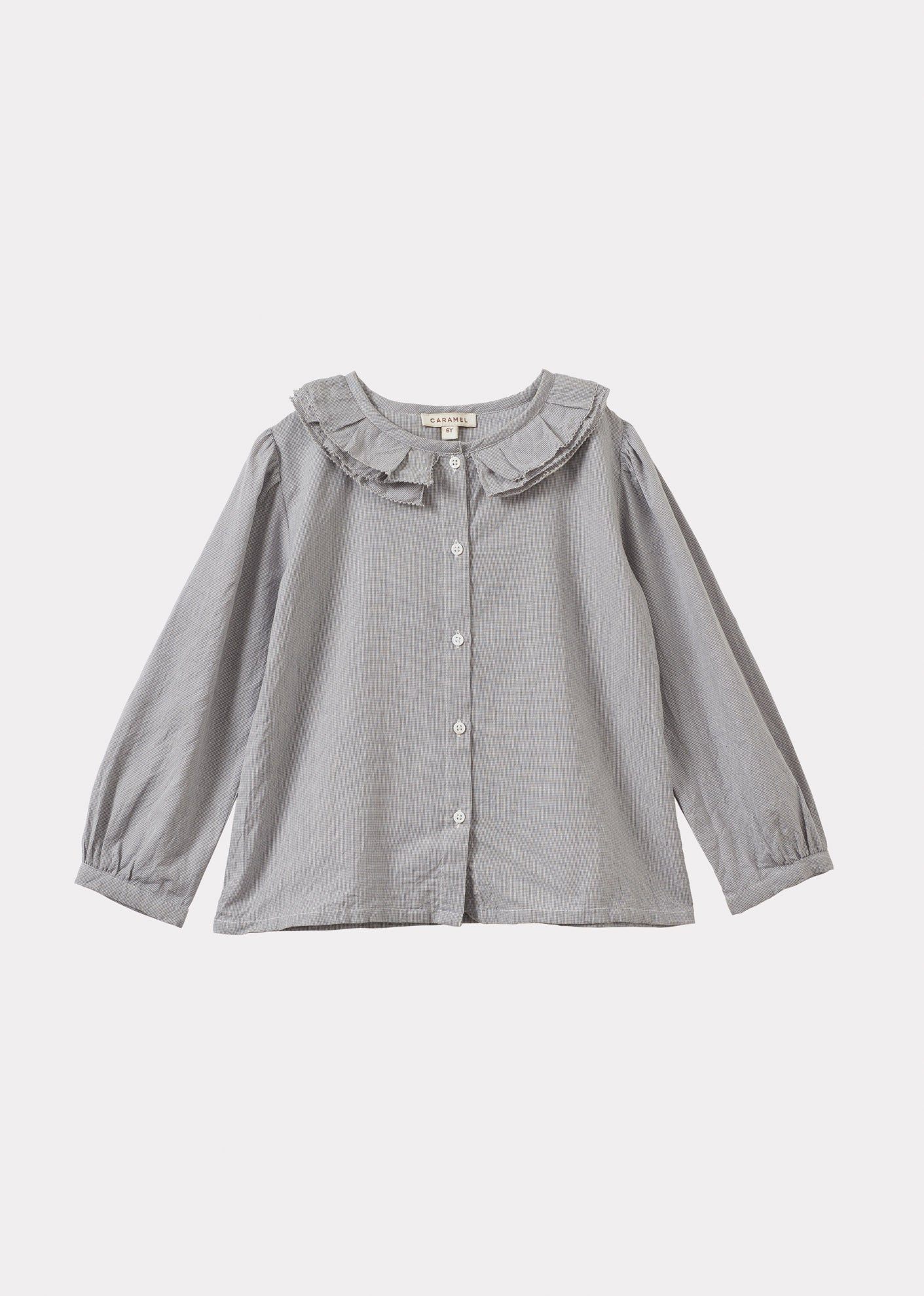 PHOEBE CHILDREN'S HAND-LOOMED COTTON BLOUSE - GREY MICRO-CHECK