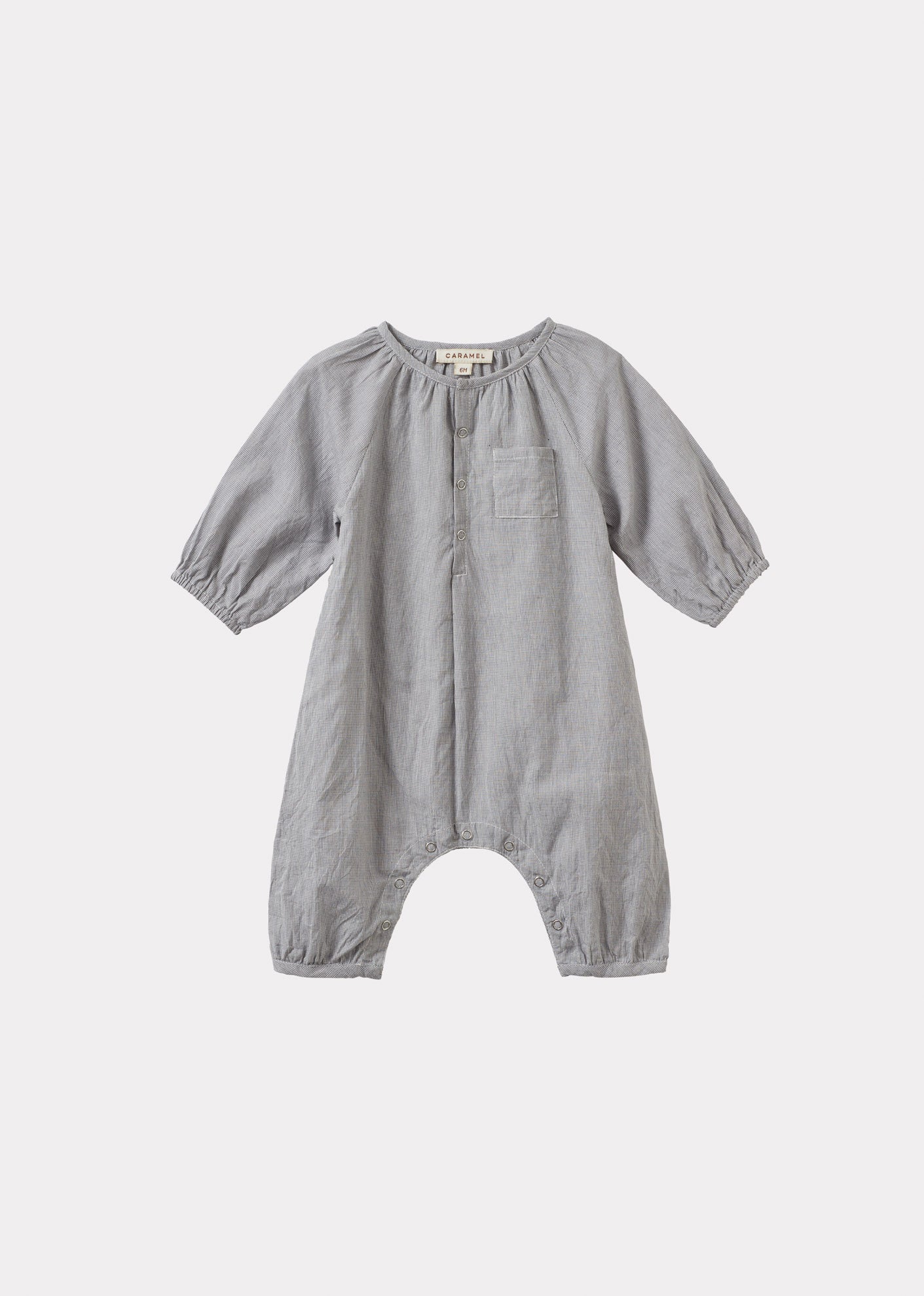 POPULUS BABY COTTON ROMPER - GREY MICRO-CHECK