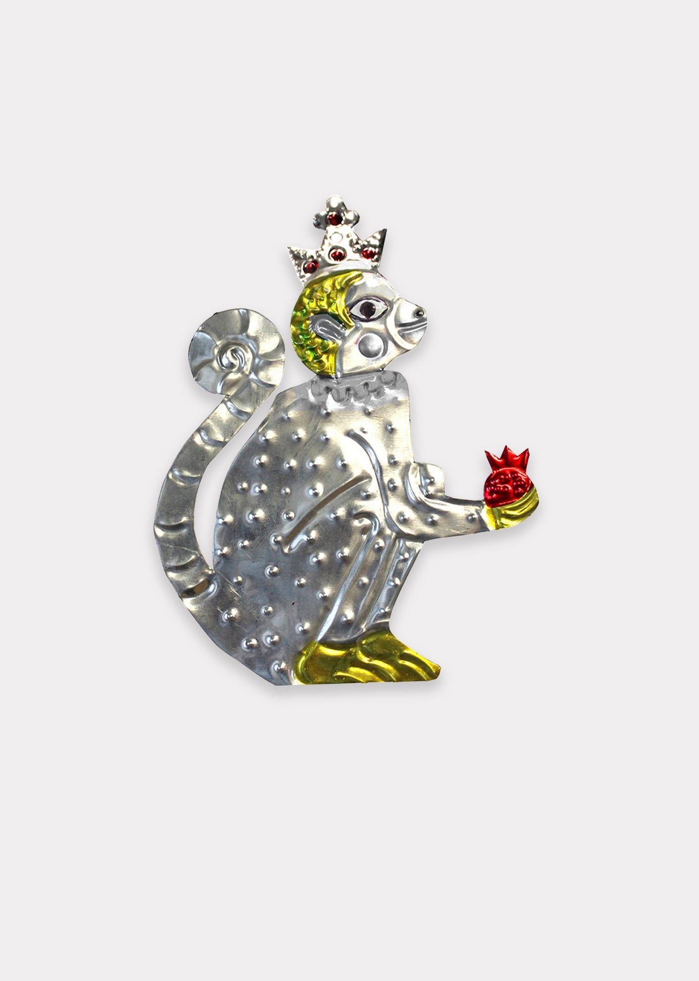 THE SHOP FLOOR PROJECT POMEGRANATE MONKEY TIN DECORATION - SILVER & GOLD