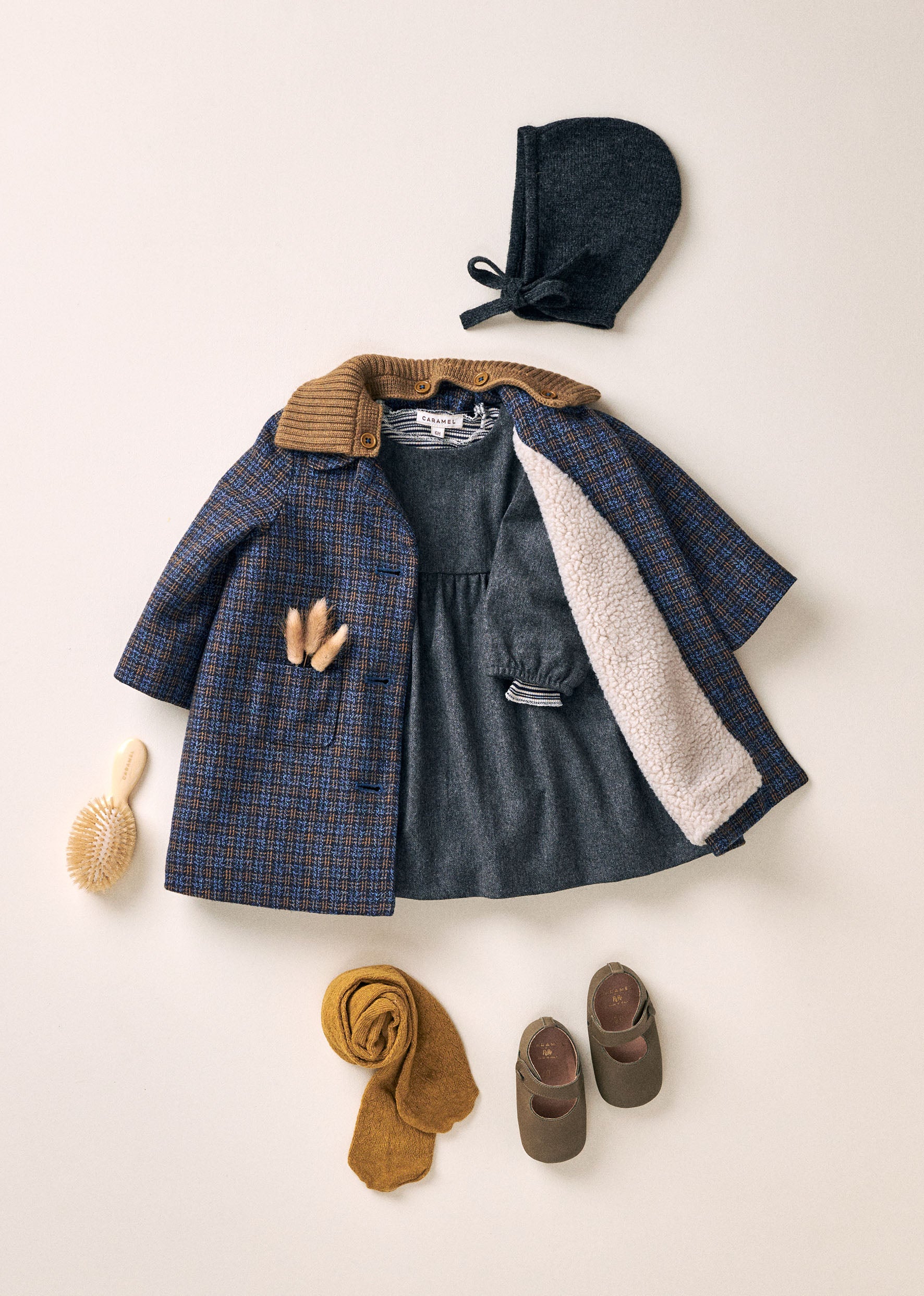 SHEA BABY COTTON COAT - BLUE CHECK TWEEDY