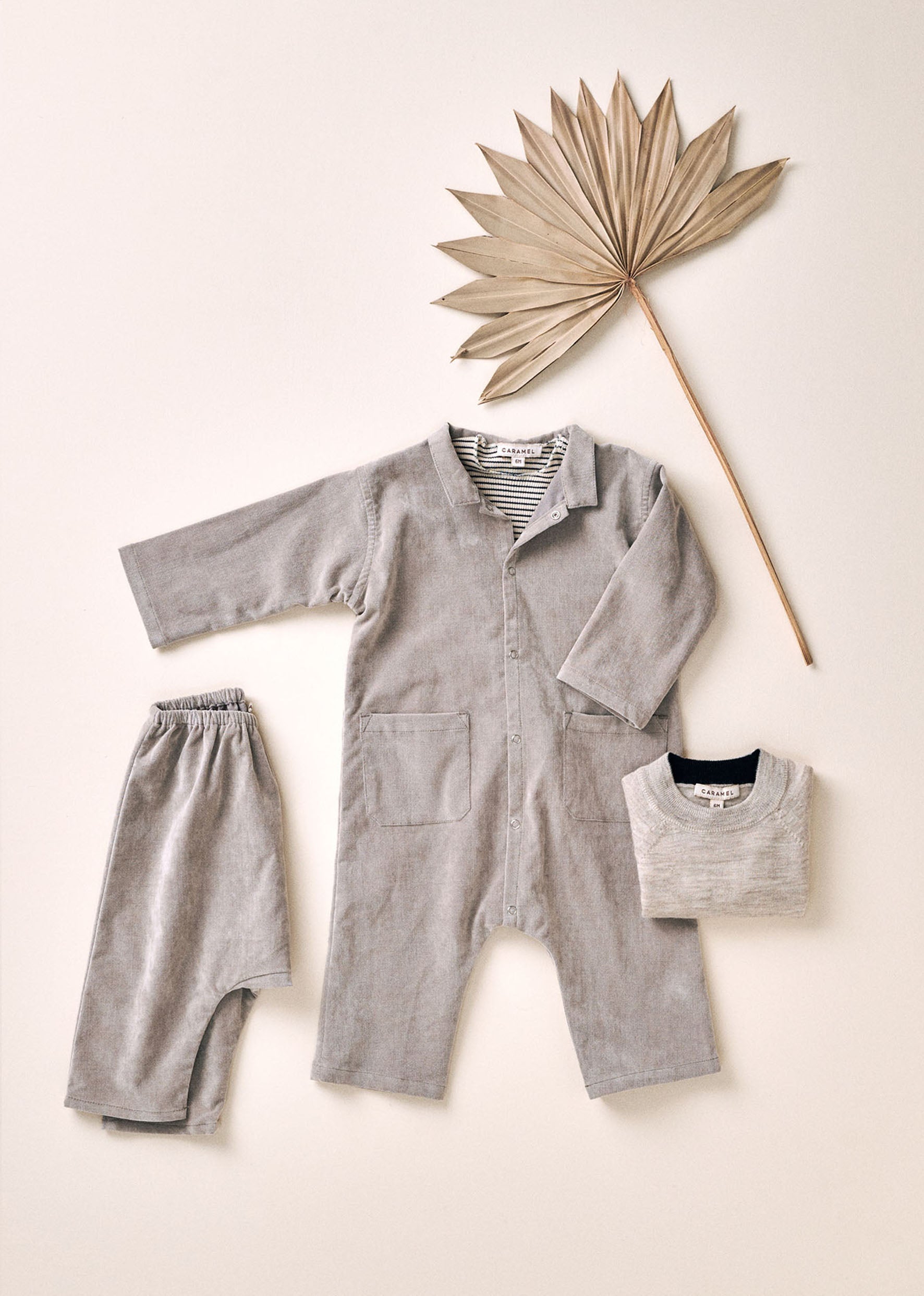 COSMOS BABY COTTON MIX ROMPER - STONE GREY