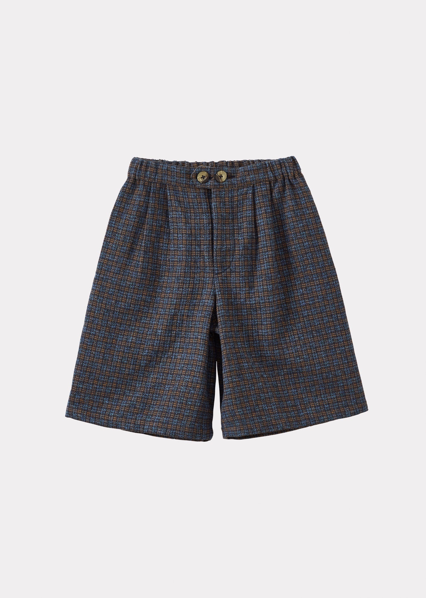 TARRAGON CHILDREN'S COTTON TWEED SHORTS - BLUE CHECK TWEEDY