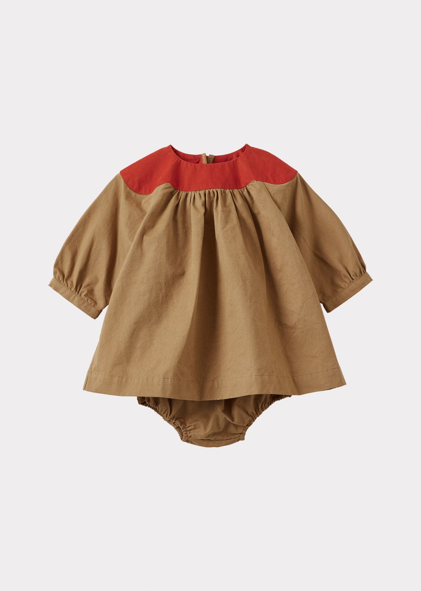 TAYLEN BABY COTTON DRESS AND BLOOMERS SET - CAMEL MULTI