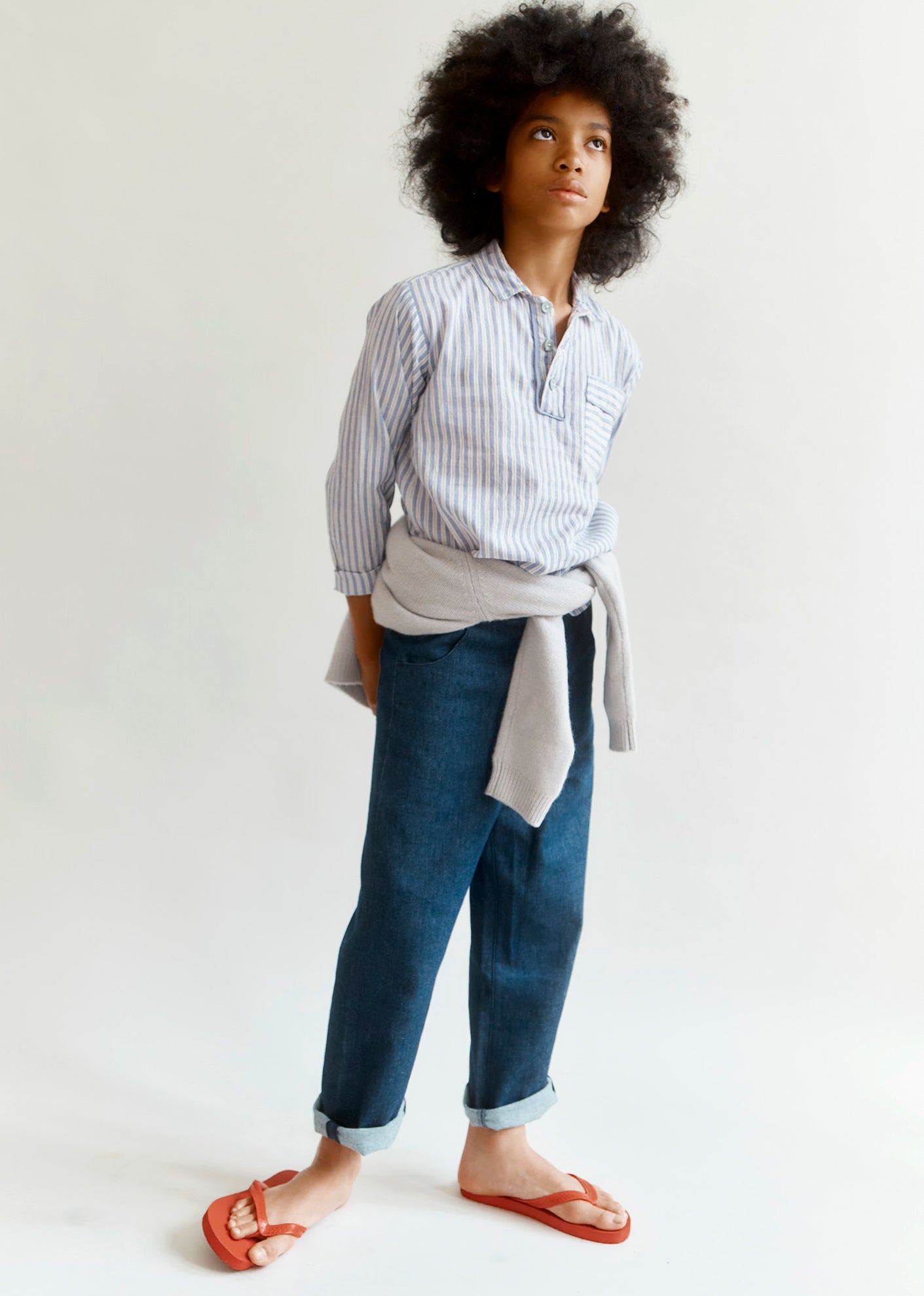 WALNUT CHILDREN'S HAND-LOOMED COTTON SHIRT - VIOLET STRIPE