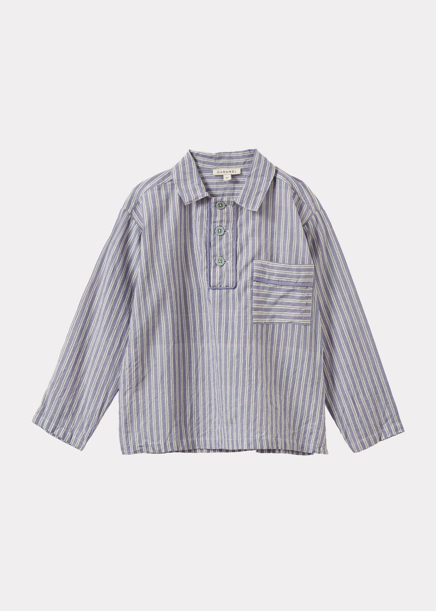 WALNUT CHILDREN'S HAND-LOOMED COTTON SHIRT - VIOLET STRIPE