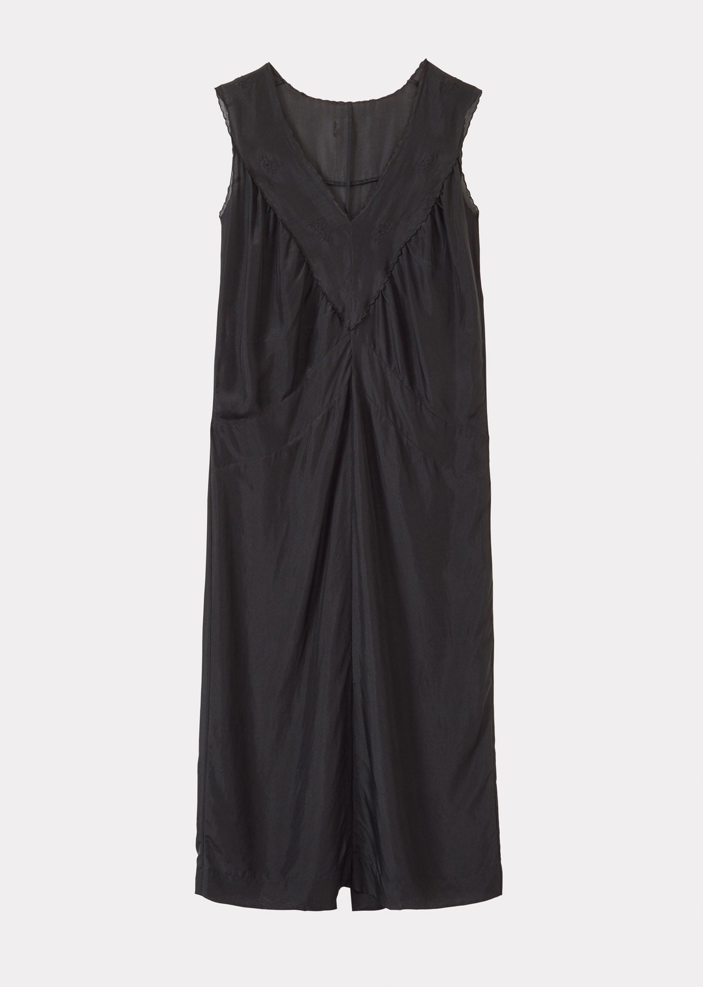 PANELLED DRESS W/ EMBROIDERY - BLACK