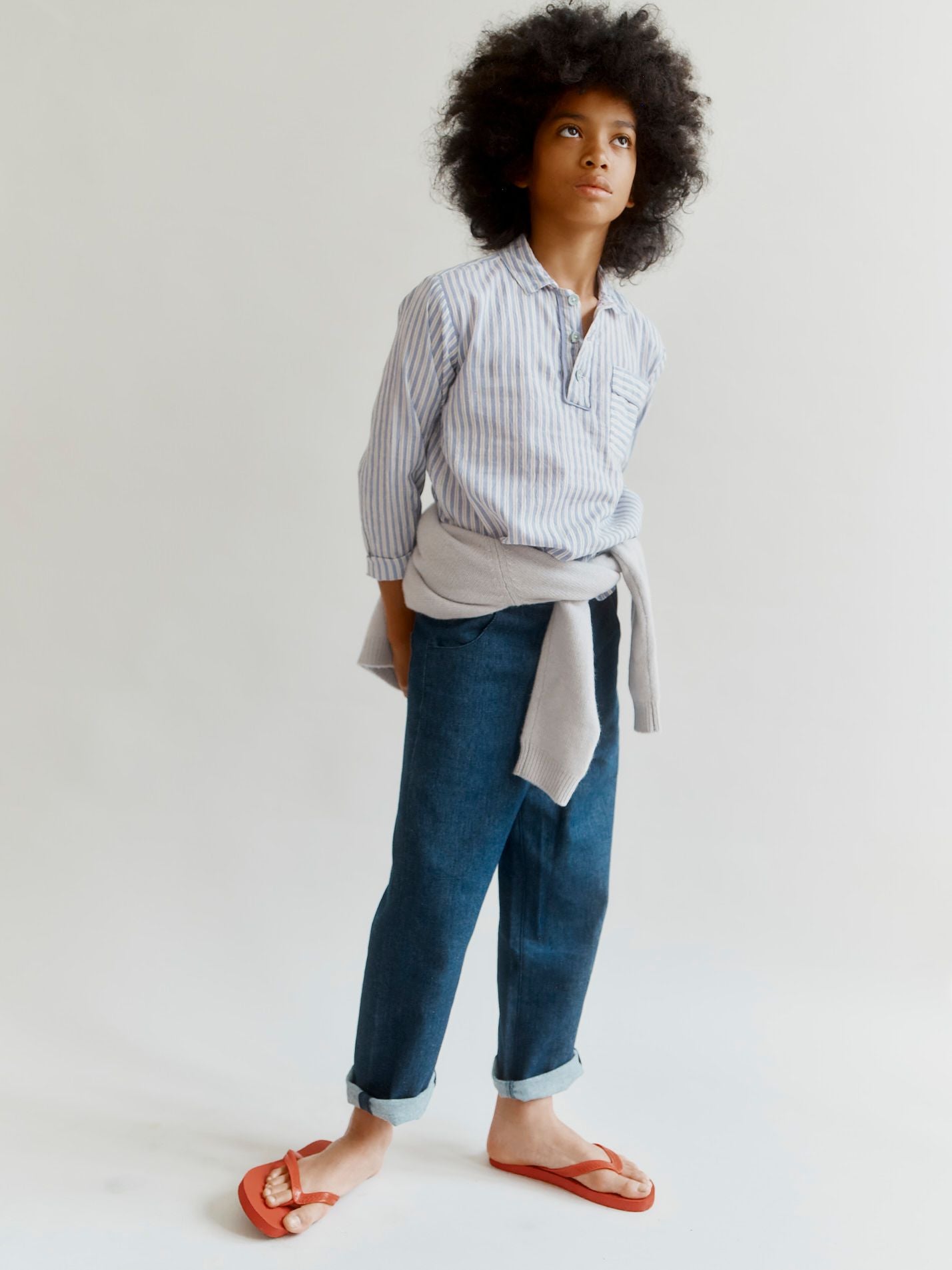 WALNUT CHILDREN'S HAND-LOOMED COTTON SHIRT - VIOLET STRIPE